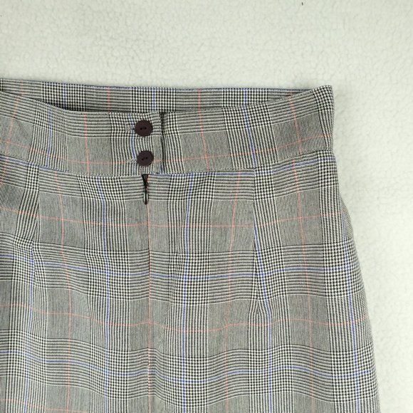Vintage Womens Straight Skirt 10 Gray Houndstooth Check Midi Pleated Classic 80s - Picture 9 of 14